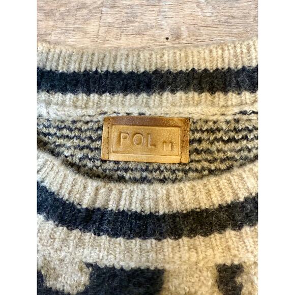 Pol Sweater Medium Tan Black Leopard Print Oversized Chunky - Picture 2 of 6